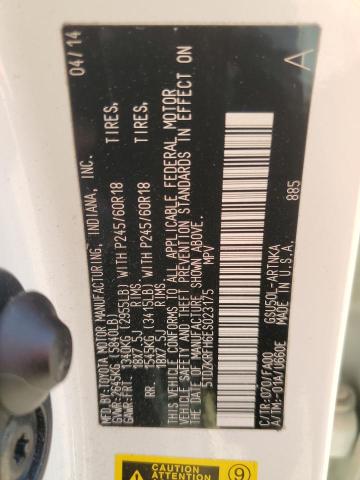 Photo 14 from auction – 2014 TOYOTA HIGHLANDER with VIN 5TDZKRFH6ES023175