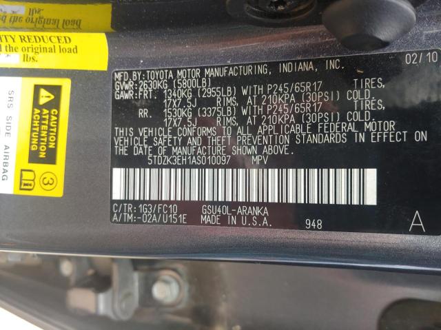 Photo 10 from auction – 2010 TOYOTA HIGHLANDER with VIN 5TDZK3EH1AS010097