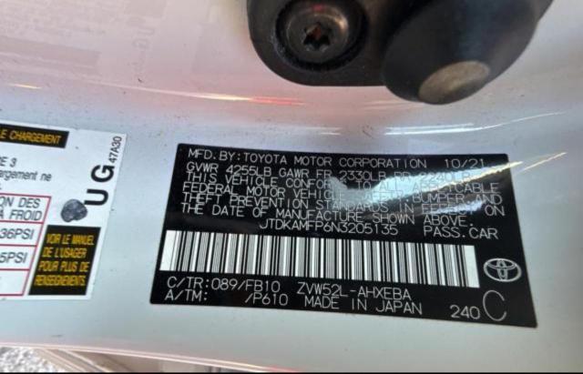 Photo 10 from auction – 2022 TOYOTA PRIUS PRIM with VIN JTDKAMFP6N3205135