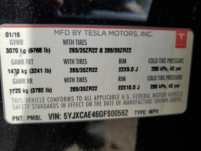 Photo 14 from auction – 2016 TESLA MODEL X with VIN 5YJXCAE46GFS00562