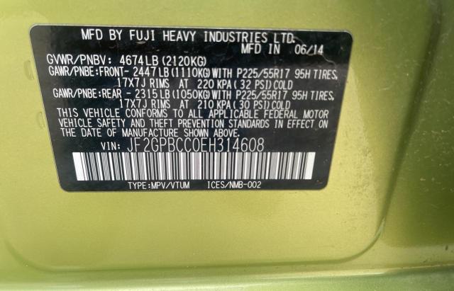 Photo 10 from auction – 2014 SUBARU XV CROSSTR with VIN JF2GPBCC0EH314608