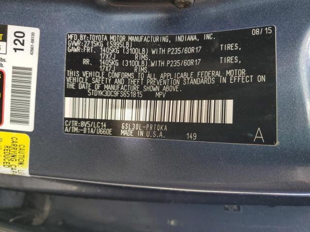 Photo 14 from auction – 2015 TOYOTA SIENNA XLE with VIN 5TDYK3DC9FS651815