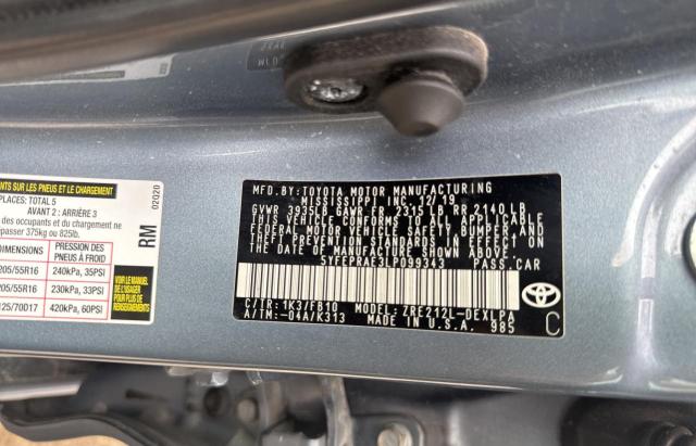 Photo 10 from auction – 2020 TOYOTA COROLLA LE with VIN 5YFEPRAE3LP099343