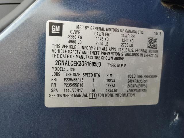 Photo 14 from auction – 2016 CHEVROLET EQUINOX LT with VIN 2GNALCEK3G6160583