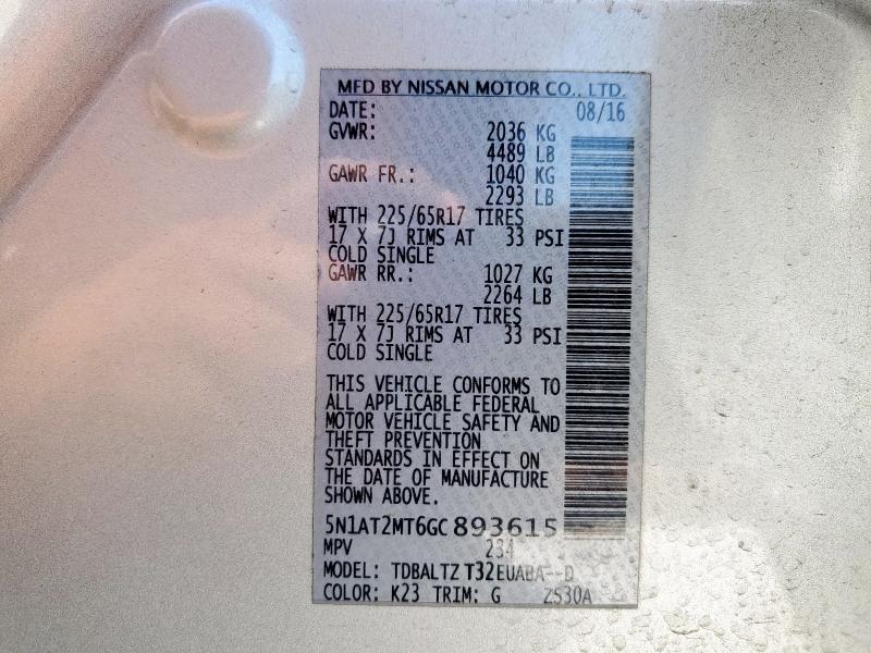 Photo 14 from auction – 2016 NISSAN ROGUE S with VIN 5N1AT2MT6GC893615