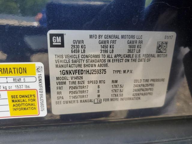 Photo 14 from auction – 2017 CHEVROLET TRAVERSE with VIN 1GNKVFED1HJ259375