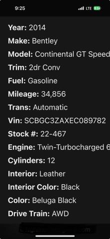 Снимка 10 от търг – 2014 BENTLEY CONTINENTA с VIN SCBGC3ZAXEC0897XX