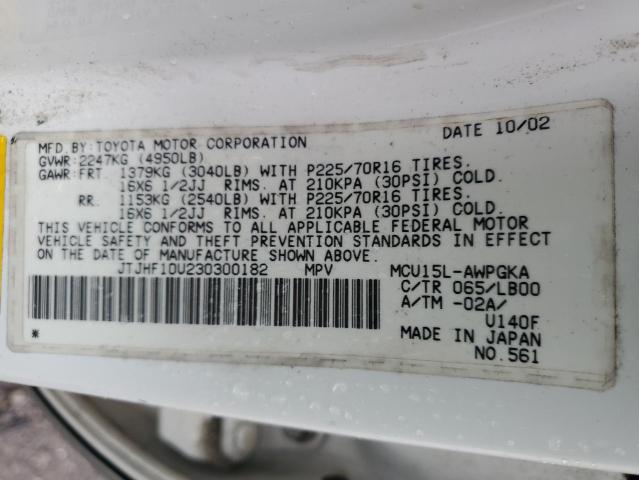 Photo 14 from auction – 2003 LEXUS RX 300 with VIN JTJHF10U230300182