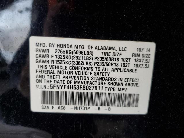 Photo 14 from auction – 2015 HONDA PILOT EXL with VIN 5FNYF4H63FB027611