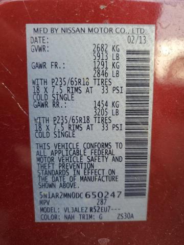 Photo 14 from auction – 2013 NISSAN PATHFINDER with VIN 5N1AR2MN0DC650247