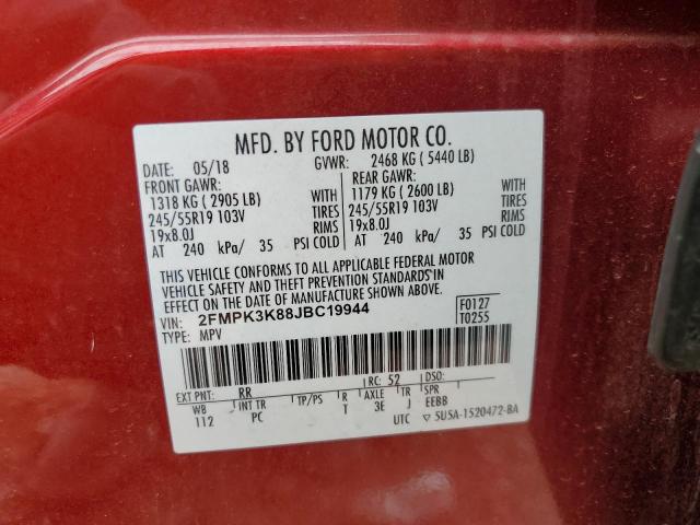Photo 14 from auction – 2018 FORD EDGE TITAN with VIN 2FMPK3K88JBC19944