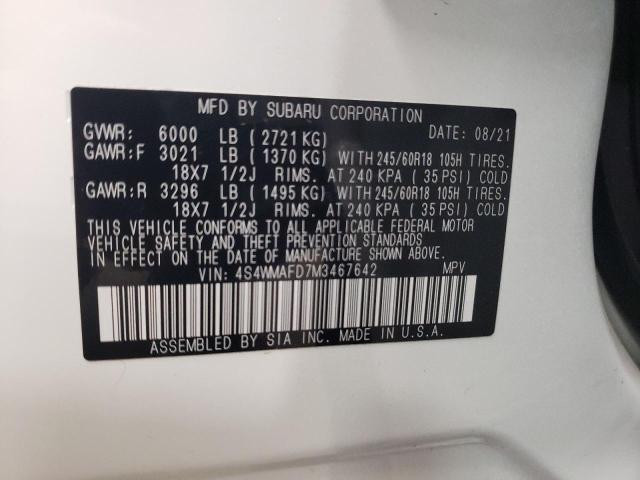 Photo 14 from auction – 2021 SUBARU ASCENT PRE with VIN 4S4WMAFD7M3467642