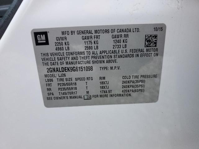 Photo 14 from auction – 2016 CHEVROLET EQUINOX LT with VIN 2GNALDEK9G6151098