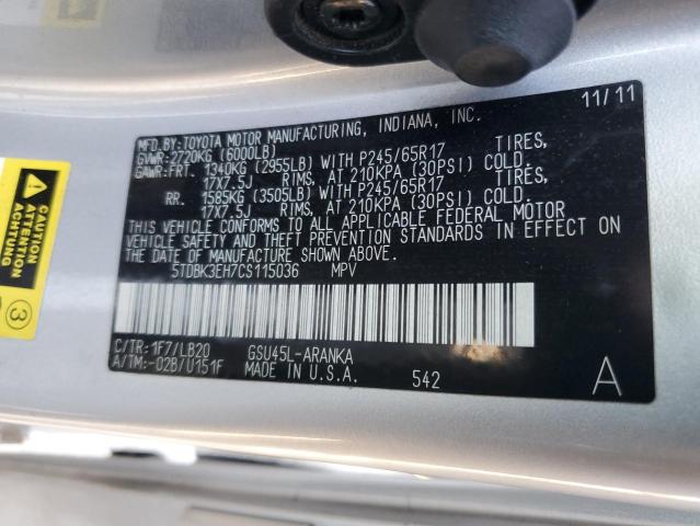 Photo 14 from auction – 2012 TOYOTA HIGHLANDER with VIN 5TDBK3EH7CS115036