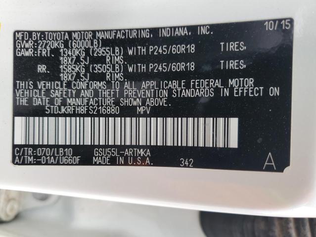 Photo 14 from auction – 2015 TOYOTA HIGHLANDER with VIN 5TDJKRFH8FS216880