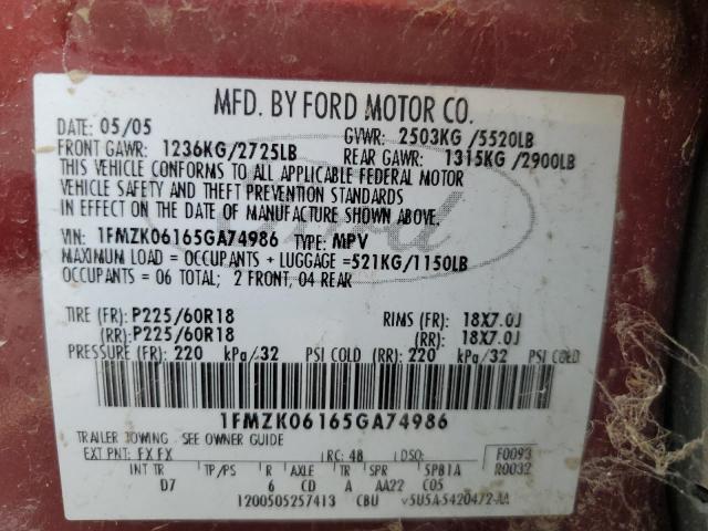 Photo 14 from auction – 2005 FORD FREESTYLE with VIN 1FMZK06165GA74986