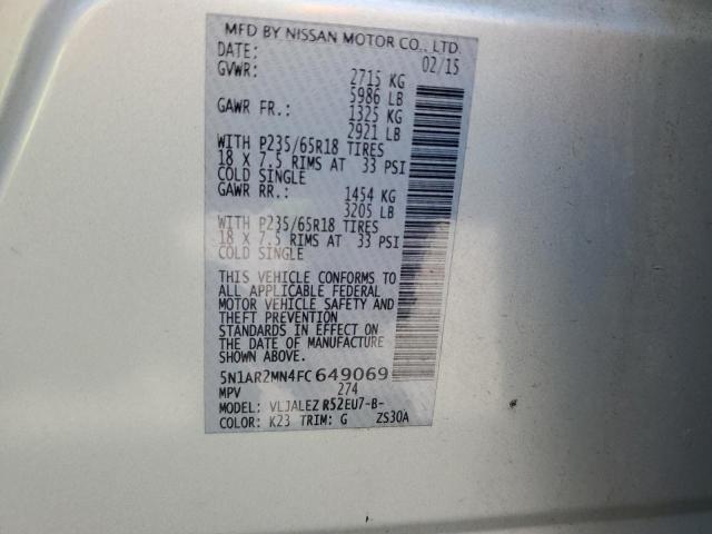 Photo 14 from auction – 2015 NISSAN PATHFINDER with VIN 5N1AR2MN4FC649069