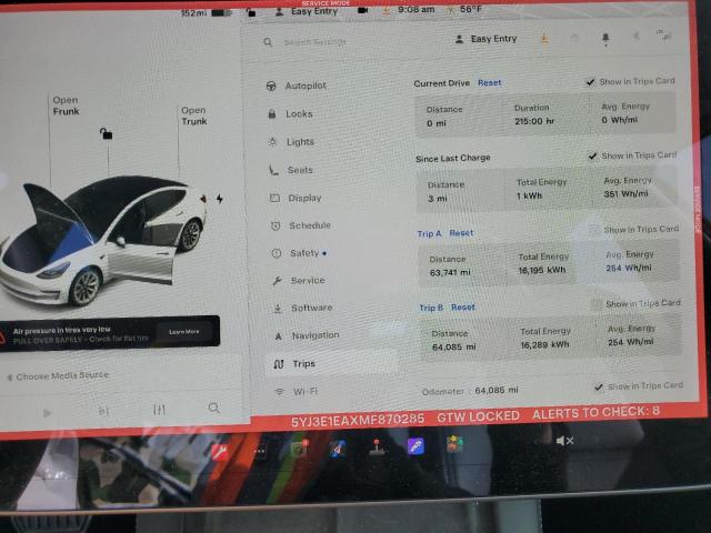 Photo 9 from auction – 2021 TESLA MODEL 3 with VIN 5YJ3E1EAXMF870285