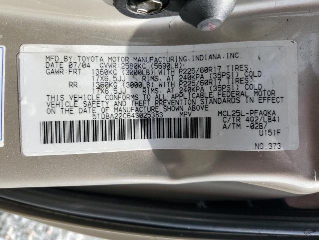 Photo 14 from auction – 2004 TOYOTA SIENNA XLE with VIN 5TDBA22C64S025383