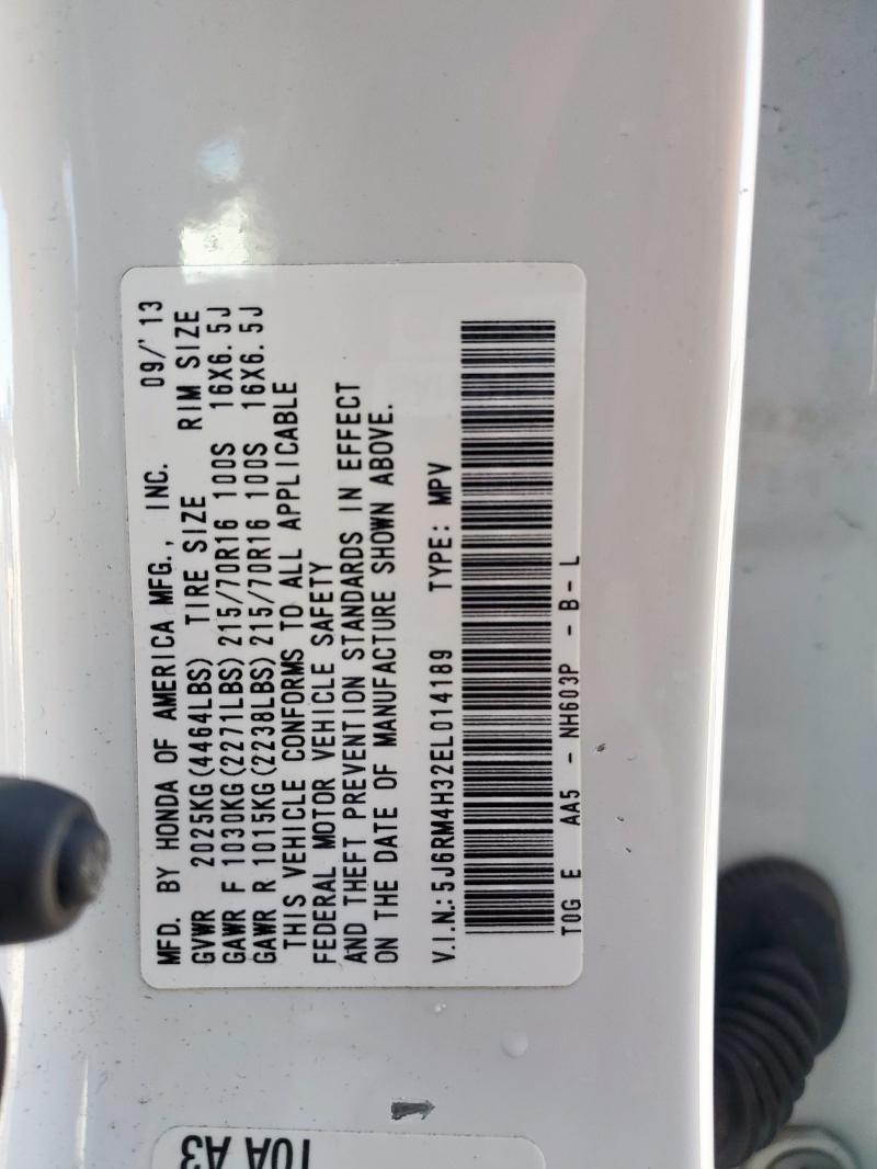 Photo 14 from auction – 2014 HONDA CR-V LX with VIN 5J6RM4H32EL014189