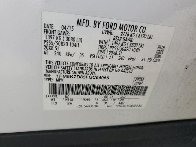Photo 14 from auction – 2015 FORD EXPLORER X with VIN 1FM5K7D85FGC64965