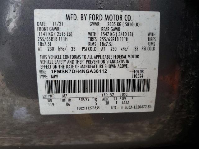 Photo 14 from auction – 2022 FORD EXPLORER with VIN 1FMSK7DH4NGA38112
