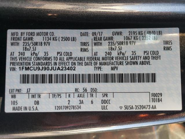 Photo 14 from auction – 2018 FORD ESCAPE TIT with VIN 1FMCU9J90JUA23402