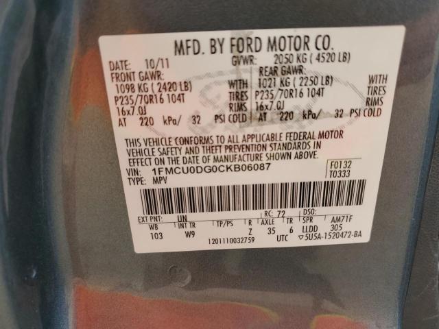 Photo 14 from auction – 2012 FORD ESCAPE XLT with VIN 1FMCU0DG0CKB06087