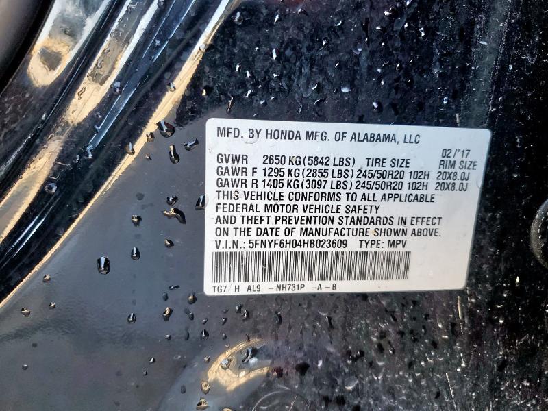 Photo 14 from auction – 2017 HONDA PILOT ELIT with VIN 5FNYF6H04HB023609