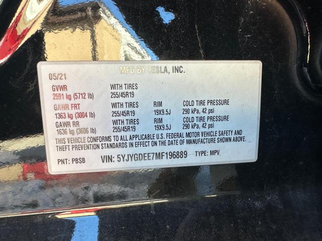 Photo 10 from auction – 2021 TESLA MODEL Y with VIN 5YJYGDEE7MF196889