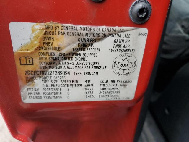 Photo 14 from auction – 2002 CHEVROLET SILVERADO with VIN 2GCEC19V221369094