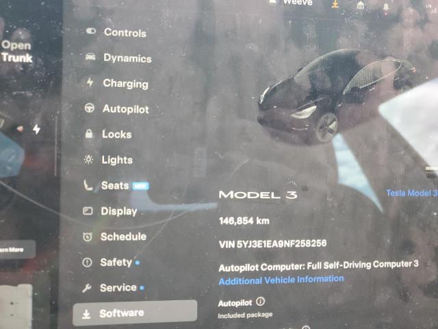 Photo 9 from auction – 2022 TESLA MODEL 3 with VIN 5YJ3E1EA9NF258256