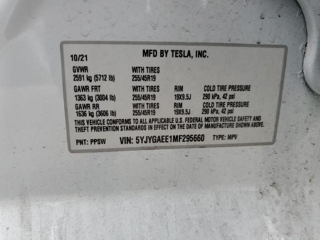 Photo 14 from auction – 2021 TESLA MODEL Y with VIN 5YJYGAEE1MF295660