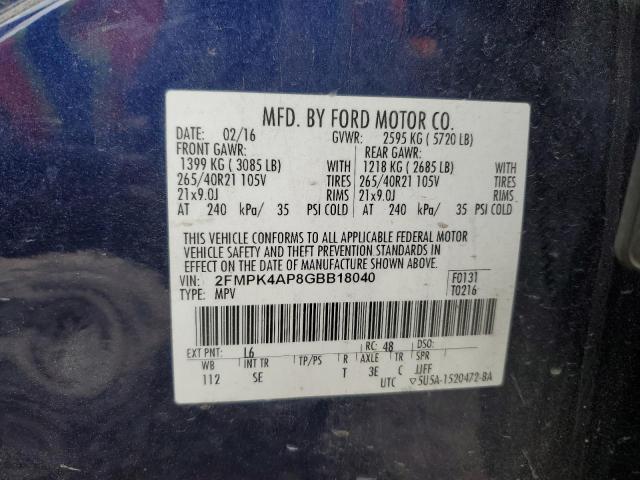 Photo 14 from auction – 2016 FORD EDGE SPORT with VIN 2FMPK4AP8GBB18040