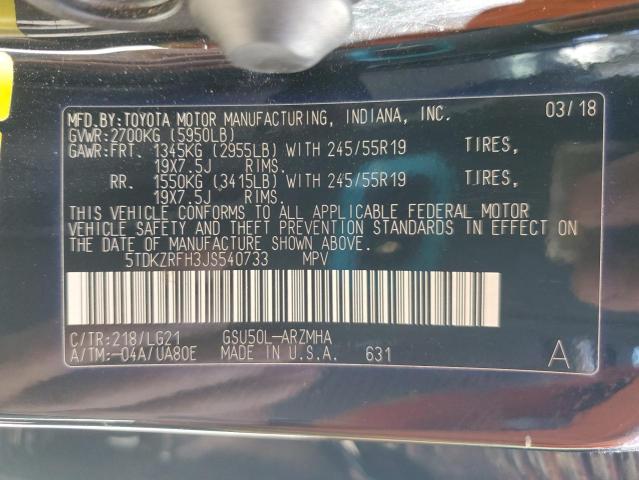 Photo 14 from auction – 2018 TOYOTA HIGHLANDER with VIN 5TDKZRFH3JS540733
