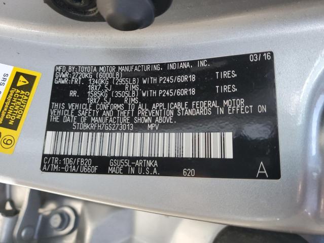Photo 14 from auction – 2016 TOYOTA HIGHLANDER with VIN 5TDBKRFH7GS273013