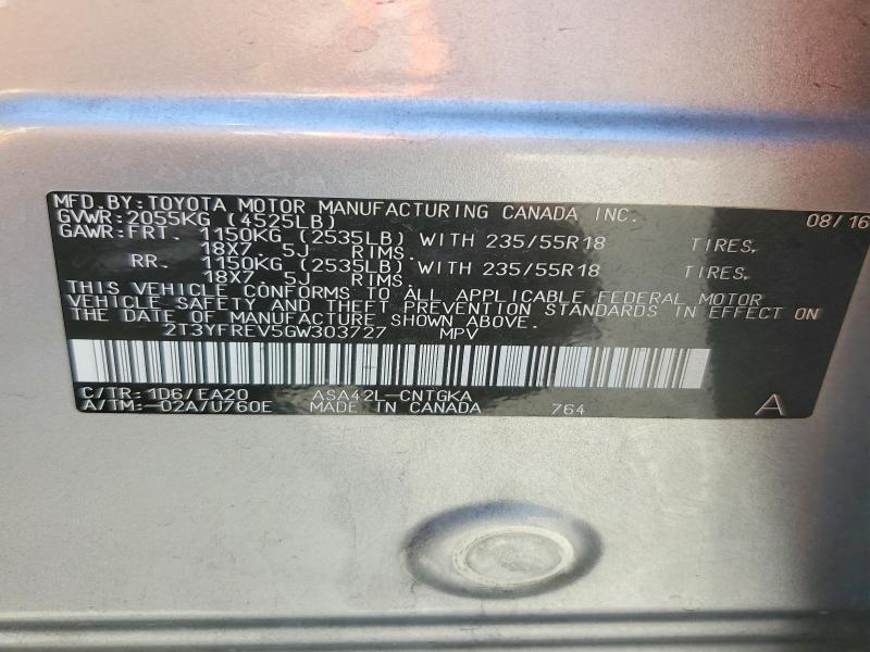 Photo 14 from auction – 2016 TOYOTA RAV4 with VIN 2T3YFREV5GW303727