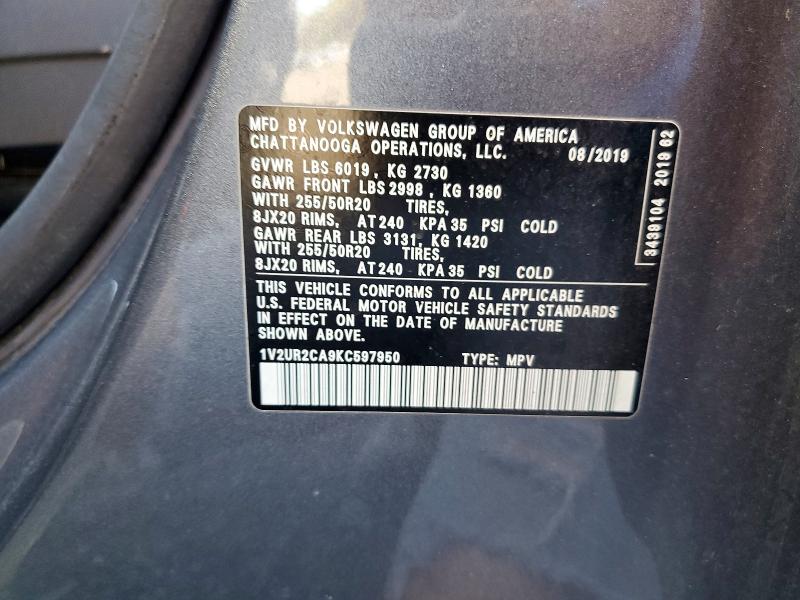 Photo 14 from auction – 2019 VOLKSWAGEN ATLAS with VIN 1V2UR2CA9KC597950