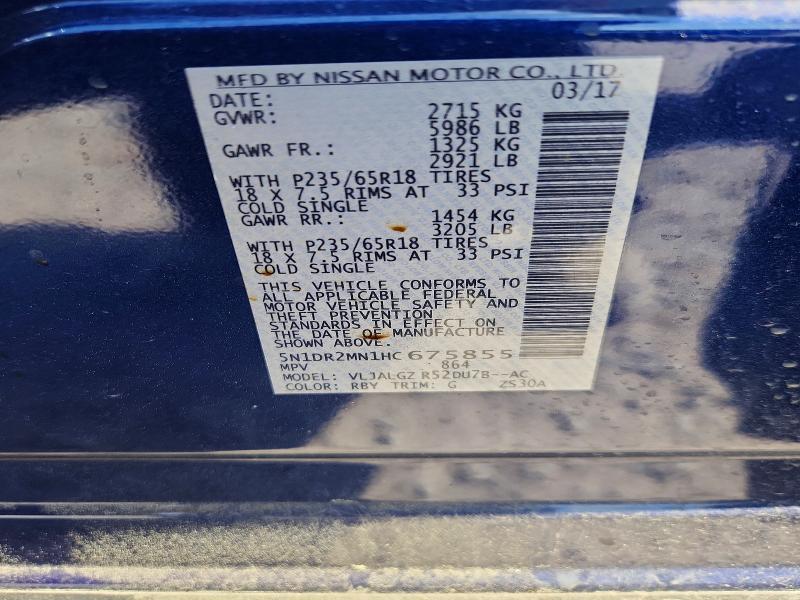 Photo 14 from auction – 2017 NISSAN PATHFINDER with VIN 5N1DR2MN1HC675855