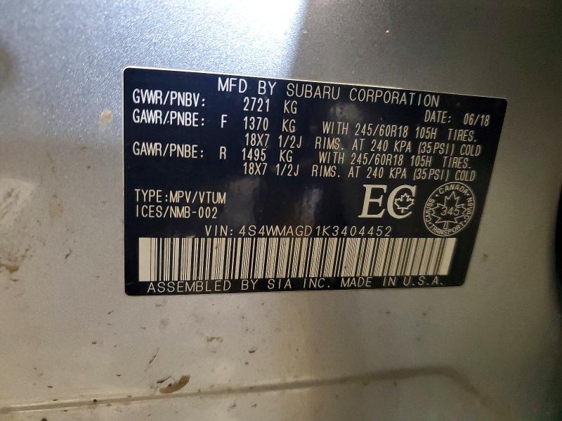 Photo 14 from auction – 2019 SUBARU ASCENT with VIN 4S4WMAGD1K3404452