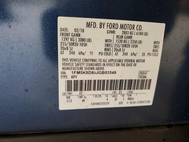 Photo 14 from auction – 2018 FORD EXPLORER with VIN 1FM5K8D80JGB03549