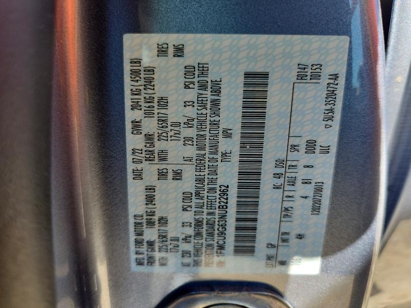 Photo 14 from auction – 2022 FORD ESCAPE with VIN 1FMCU9G63NUB22962
