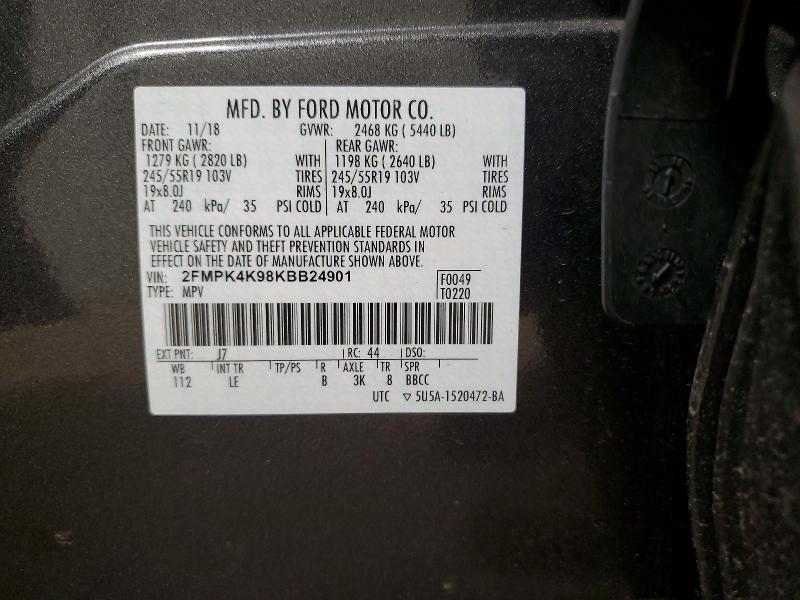 Photo 14 from auction – 2019 FORD EDGE with VIN 2FMPK4K98KBB24901