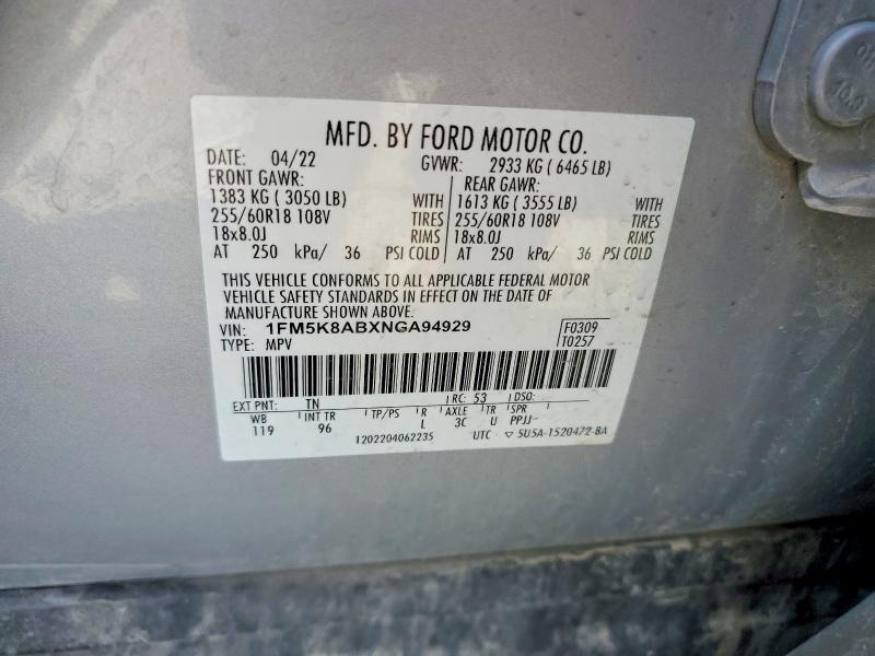 Снимка 14 от търг – 2022 FORD EXPLORER с VIN 1FM5K8ABXNGA94929