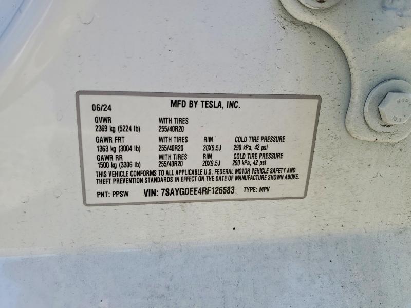 Photo 14 from auction – 2024 TESLA MODEL Y with VIN 7SAYGDEE4RF126583