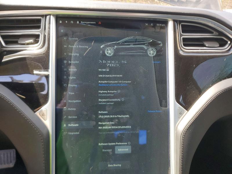 Photo 9 from auction – 2015 TESLA MODEL S with VIN 5YJSA1E27FF119731