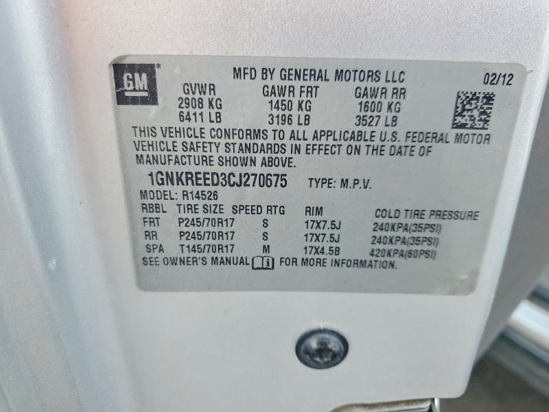 Photo 14 from auction – 2012 CHEVROLET TRAVERSE with VIN 1GNKREED3CJ270675