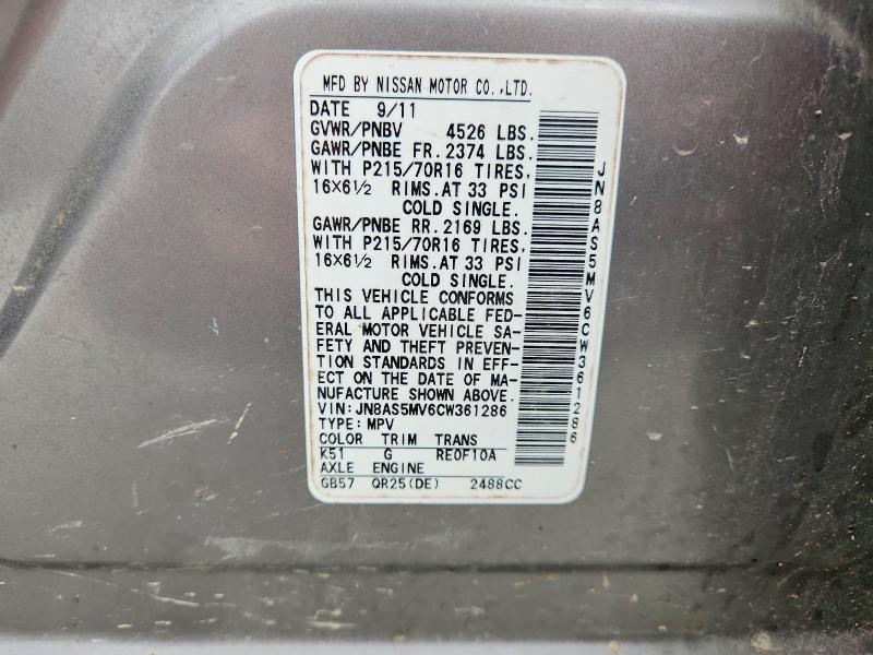 Photo 14 from auction – 2012 NISSAN ROGUE with VIN JN8AS5MV6CW361286