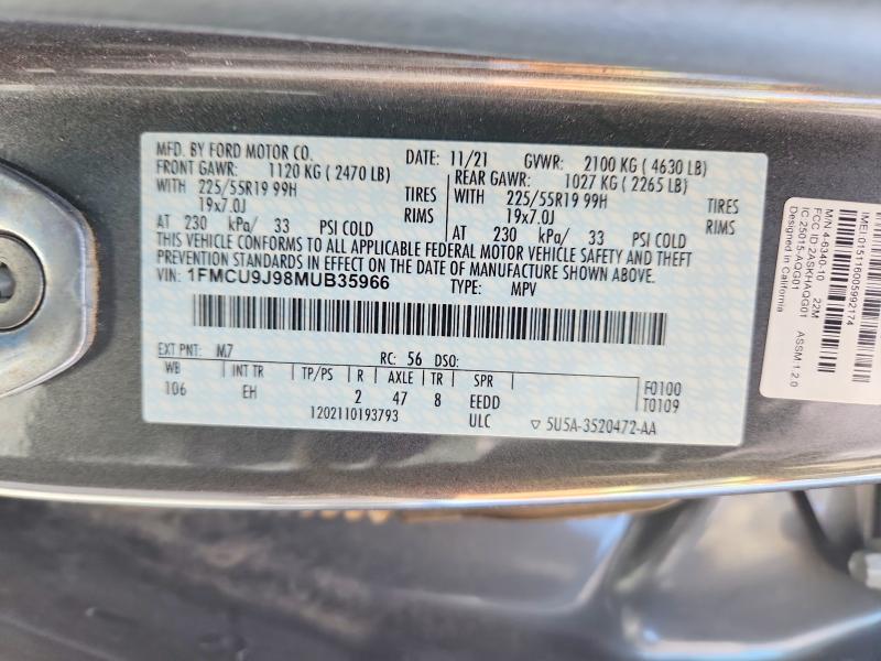 Photo 14 from auction – 2021 FORD ESCAPE with VIN 1FMCU9J98MUB35966