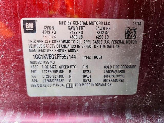 Photo 14 from auction – 2015 CHEVROLET SILVERADO with VIN 1GC1KVEG2FF557144